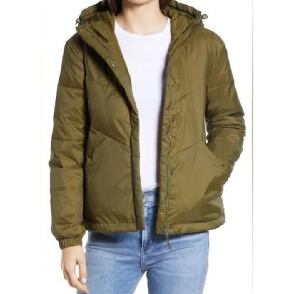 Madewell Chevron Packable Puffer Jacket  Olive Green Medium